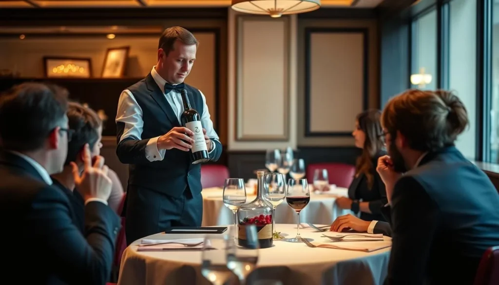 Sommelier presenting wine at upscale DC steakhouse
