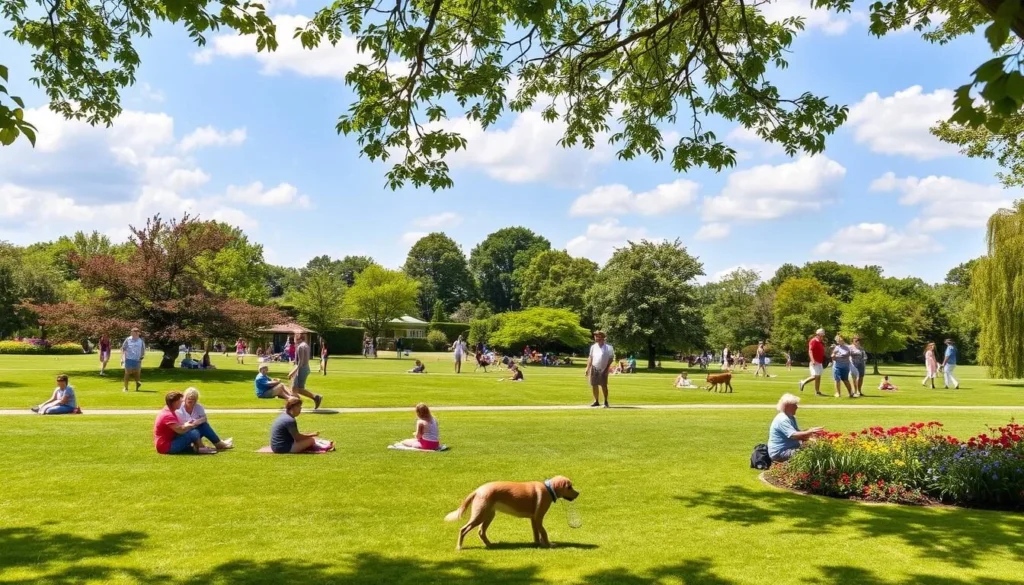 Southampton Common park in summer with people enjoying outdoor activities Southampton Common park in summer with people enjoying outdoor activities