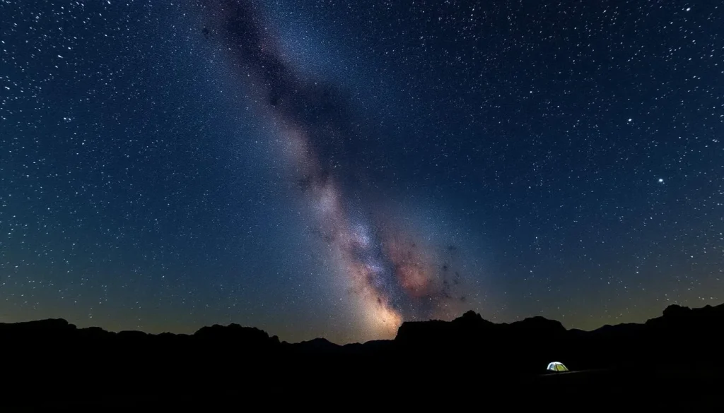Spectacular night sky with Milky Way visible over Gawler Ranges National Park landscape