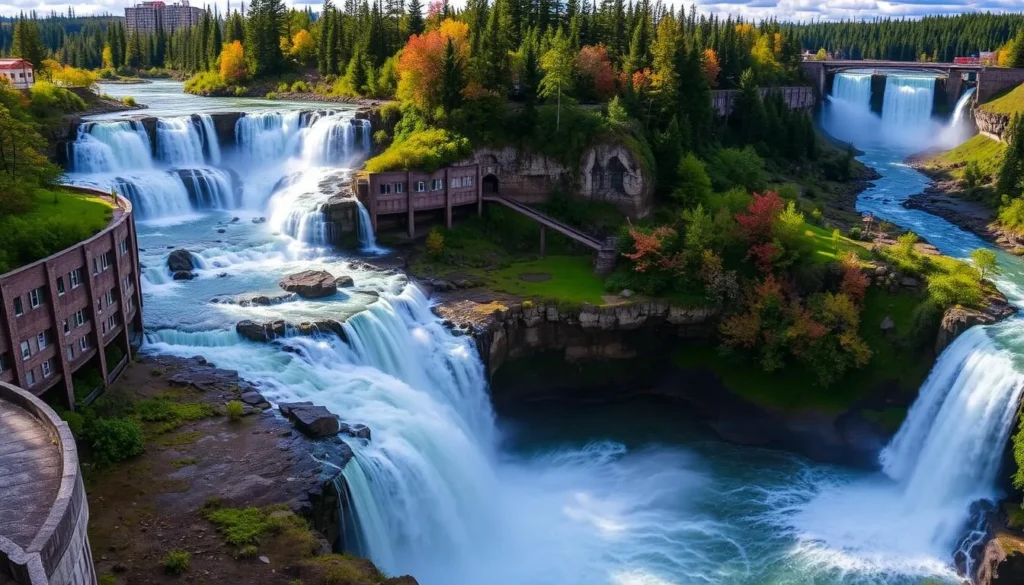 Spokane Falls viewpoint with water crashing down