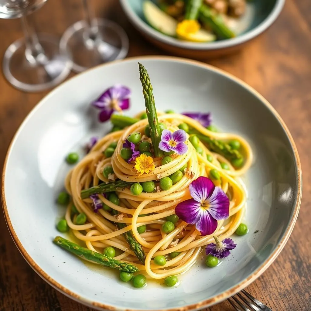 Spring Italian dish with fresh peas and asparagus in Washington DC