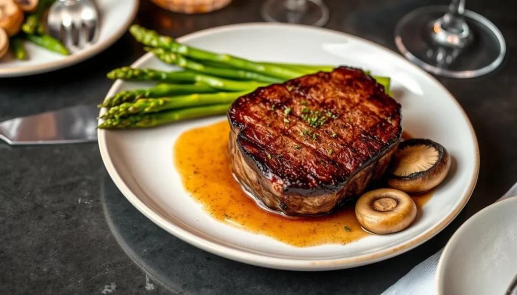 Spring steak dish with asparagus and morel mushrooms