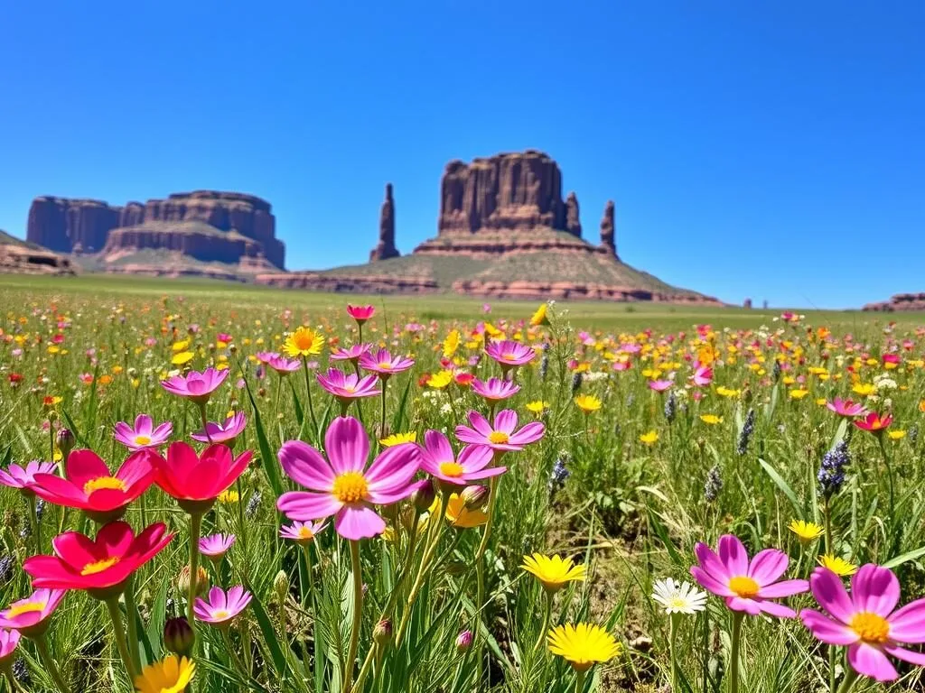 Spring wildflowers blooming near Vernal, Utah with red rock formations in the background Spring wildflowers blooming near Vernal, Utah with red rock formations in the background