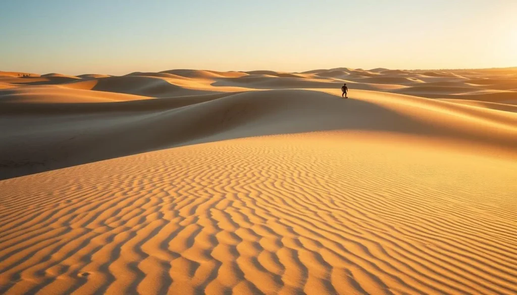 Stockton Sand Dunes at sunset with dramatic shadows and golden light Stockton Sand Dunes at sunset with dramatic shadows and golden light