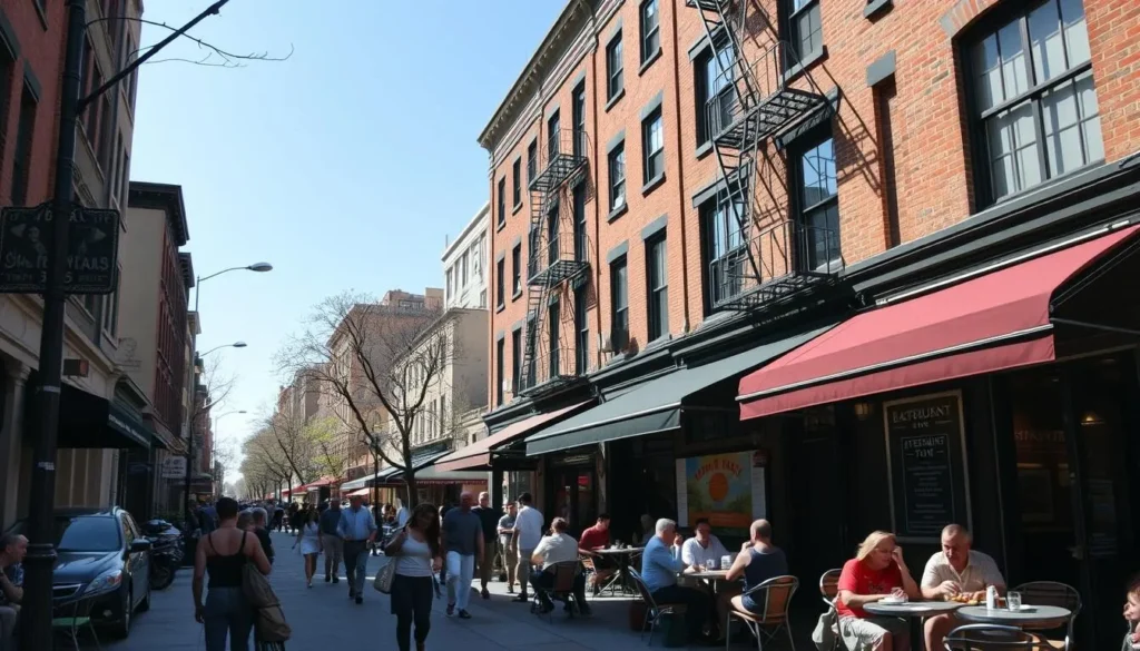 Street scene in Shaw neighborhood showing multiple restaurants with outdoor dining Street scene in Shaw neighborhood showing multiple restaurants with outdoor dining