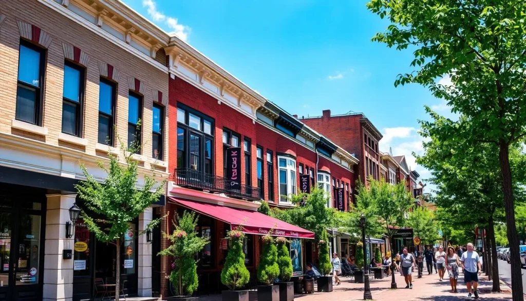 Street view of Shaw neighborhood in Washington DC with restaurants and pedestrians Street view of Shaw neighborhood in Washington DC with restaurants and pedestrians
