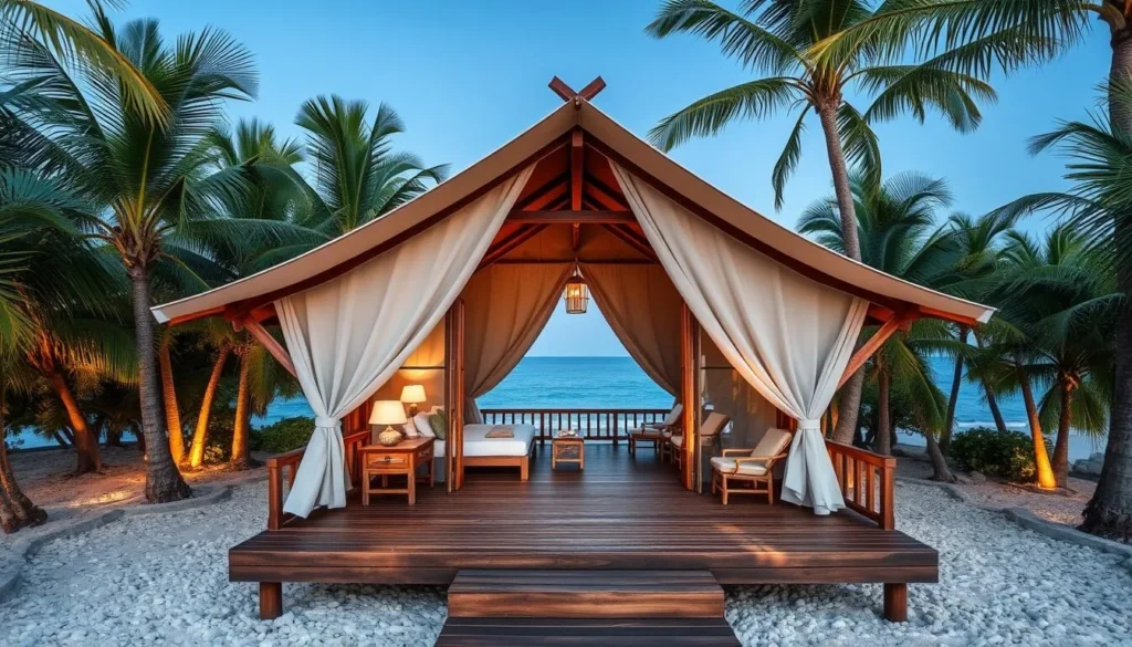 Sundy Praia luxury tented camp on Principe island - one of the top accommodations when exploring the best things to do in Sao Tome and Principe