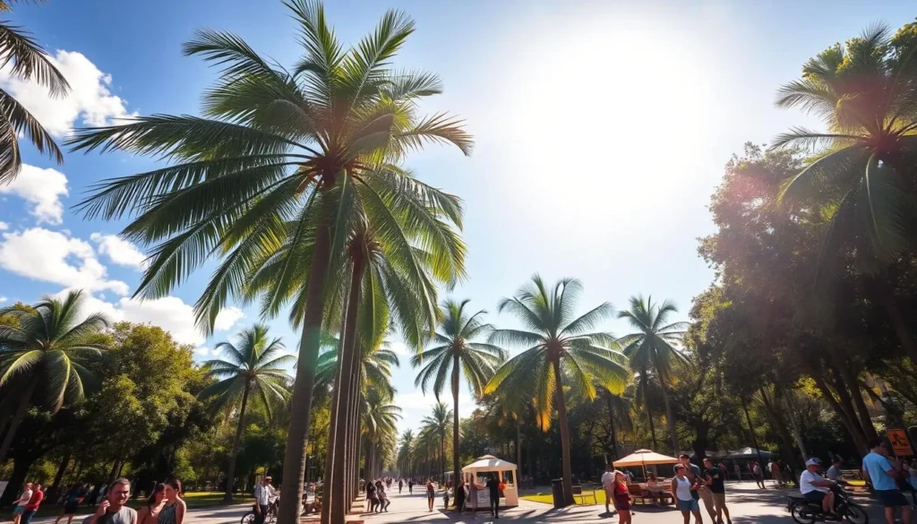 Sunny day in Cali Colombia with palm trees and clear blue skies Sunny day in Cali Colombia with palm trees and clear blue skies