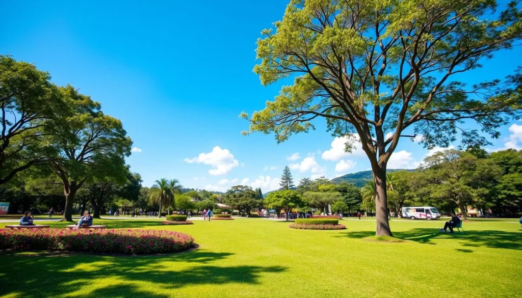 Sunny day in Parque San Pio in Bucaramanga with people enjoying the pleasant weather Sunny day in Parque San Pio in Bucaramanga with people enjoying the pleasant weather