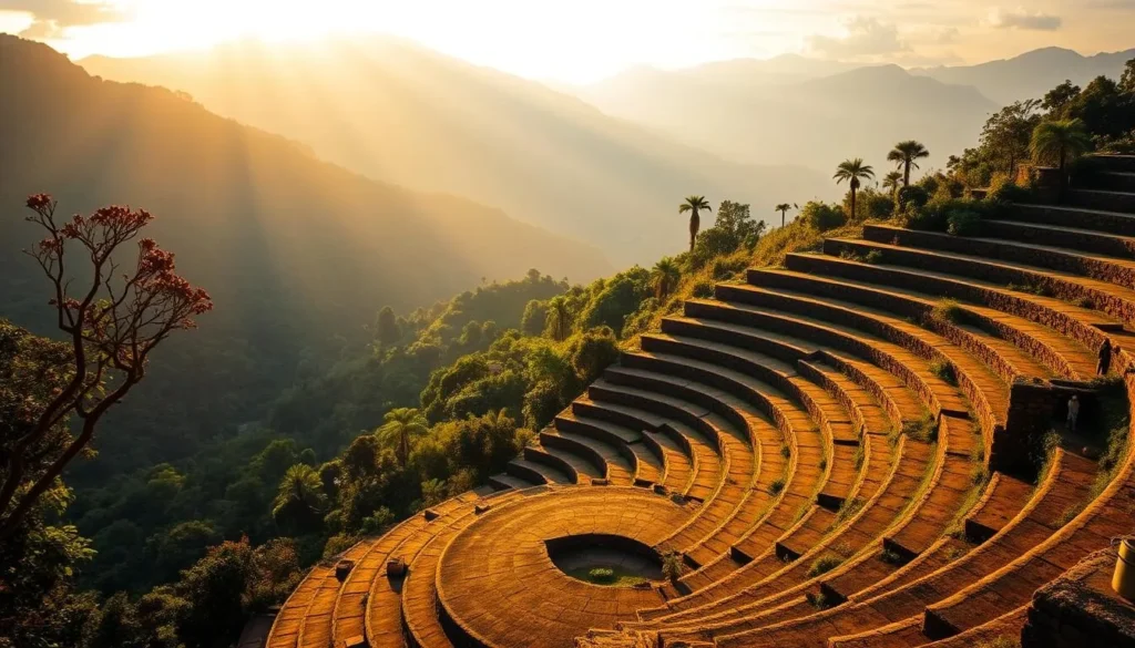 Sunrise over the ancient terraces of Ciudad Perdida (Lost City) in the Sierra Nevada mountains, one of the best things to do in Colombia for adventure seekers Sunrise over the ancient terraces of Ciudad Perdida (Lost City) in the Sierra Nevada mountains, one of the best things to do in Colombia for adventure seekers