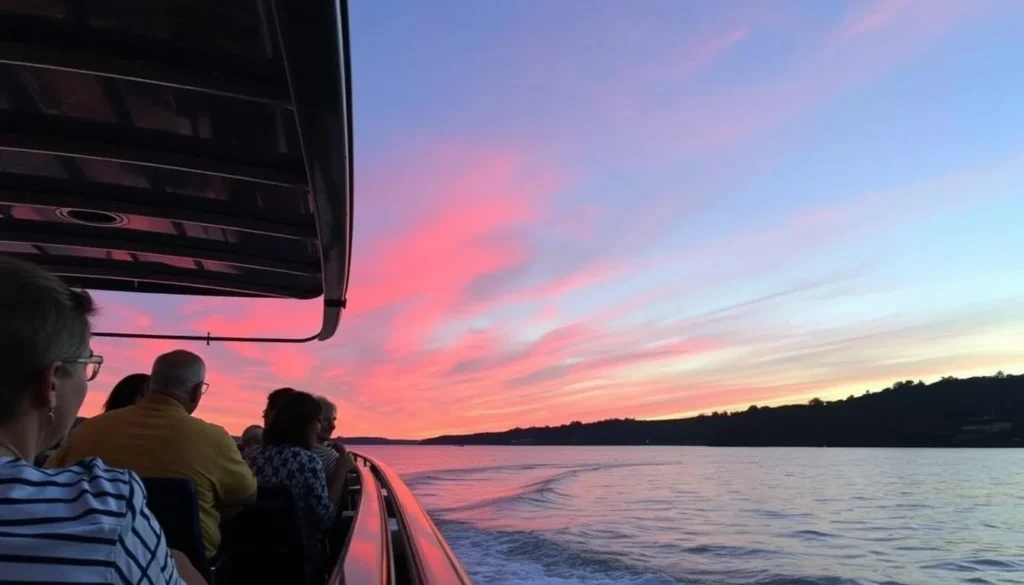 Sunset cruise on the Clyde River with passengers enjoying the views
