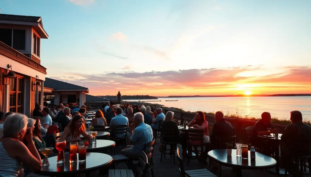 Sunset drinks at The Montauket with views of Fort Pond Bay