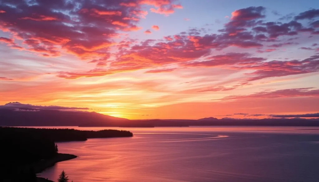 Sunset over Dungeness Bay with Olympic Mountains in Sequim Washington Sunset over Dungeness Bay with Olympic Mountains in Sequim Washington