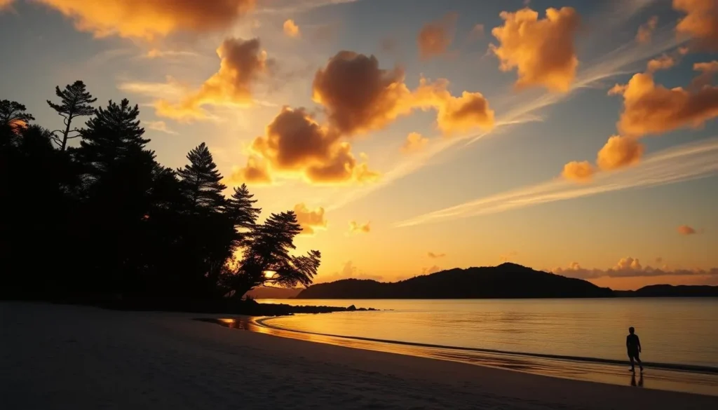 Sunset over Kuto Bay on Isle of Pines, New Caledonia