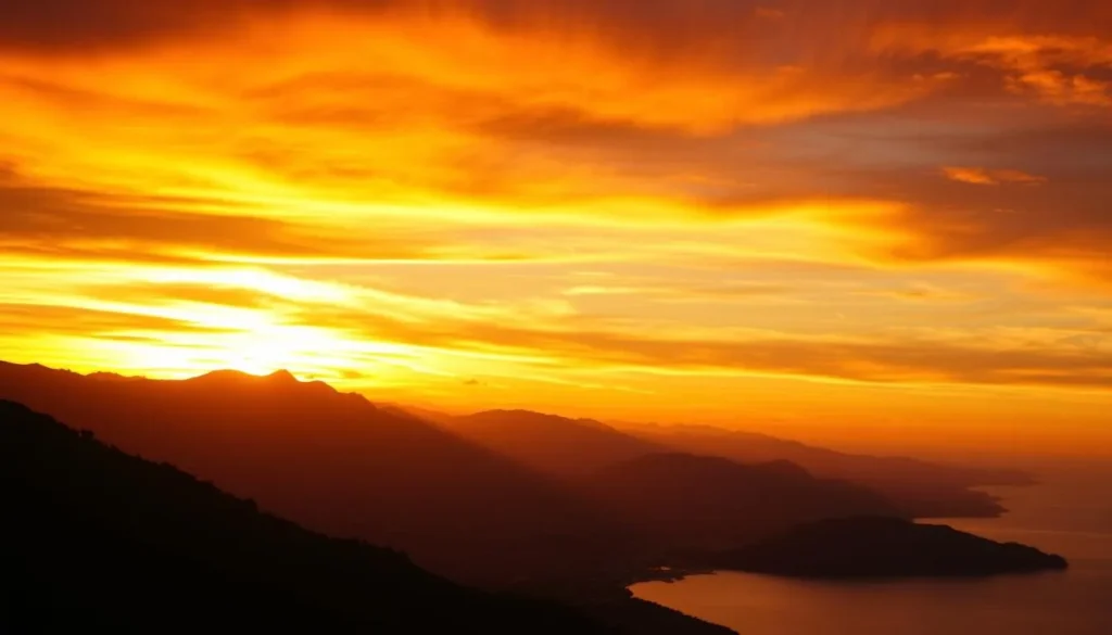 Sunset over Montenegro's mountains and coastline Sunset over Montenegro's mountains and coastline
