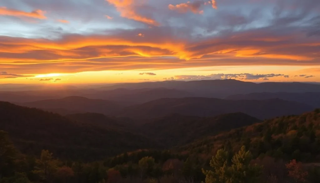 Sunset view from a mountain overlook in Monongahela National Forest