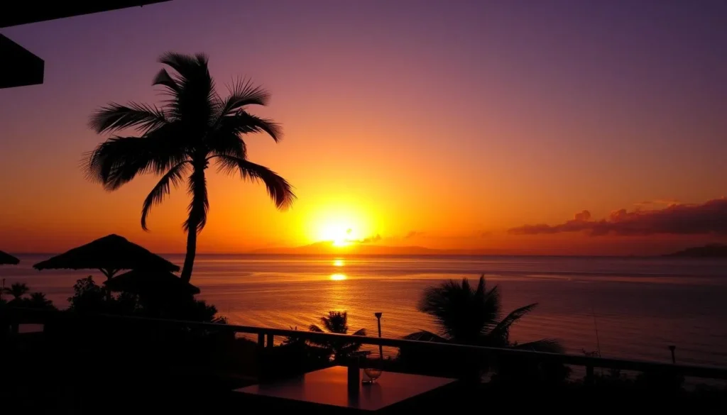 Sunset view from a restaurant overlooking Mayotte's lagoon Sunset view from a restaurant overlooking Mayotte's lagoon