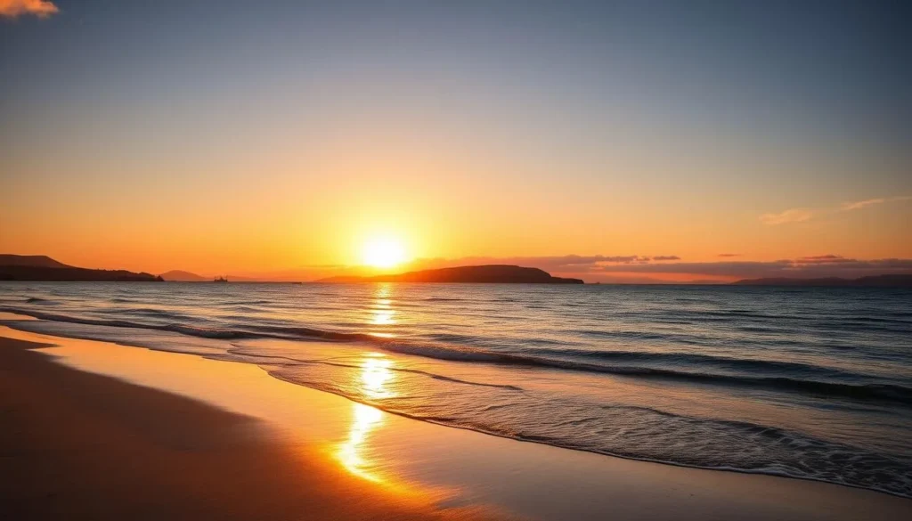 Sunset view over Kildonan Beach on the Isle of Arran with Ailsa Craig visible in the distance Sunset view over Kildonan Beach on the Isle of Arran with Ailsa Craig visible in the distance