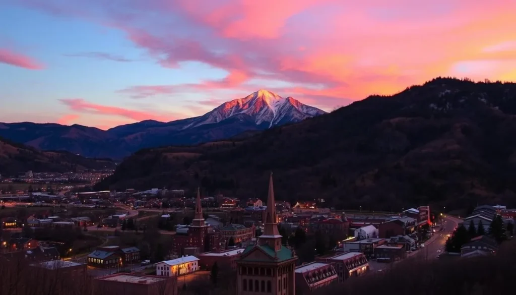 Sunset view over Manitou Springs with Pikes Peak in the background