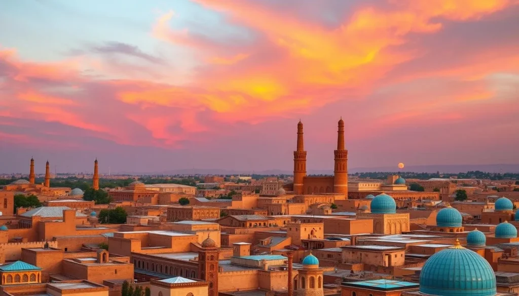 Sunset view over the ancient city of Bukhara, experiencing this magical atmosphere is one of the best things to do in Uzbekistan Sunset view over the ancient city of Bukhara, experiencing this magical atmosphere is one of the best things to do in Uzbekistan