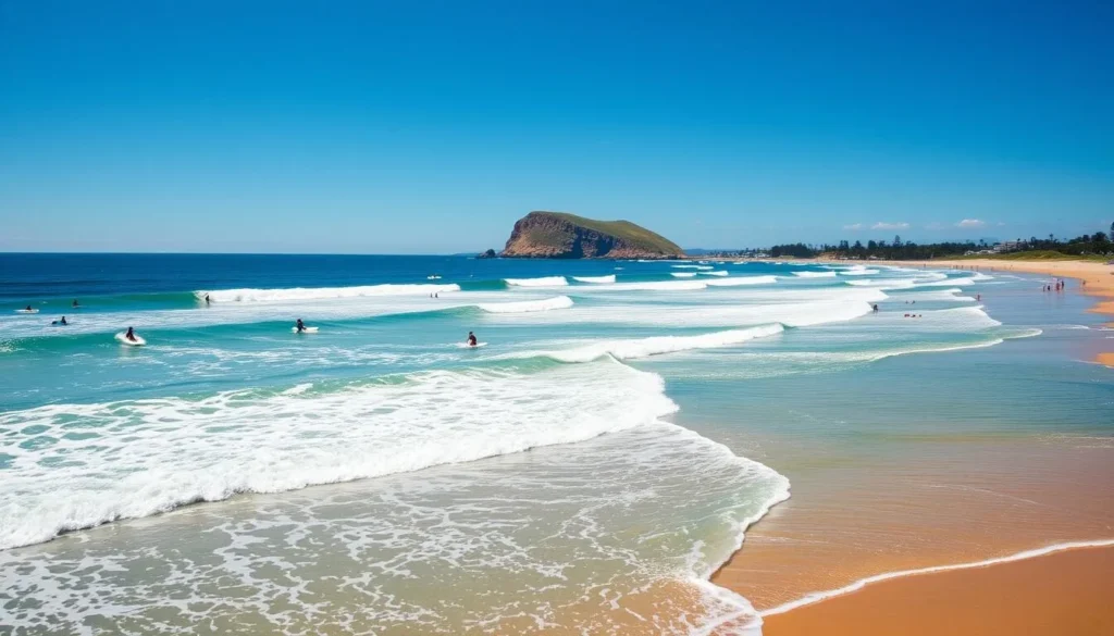 Surfers enjoying waves at Terrigal Beach on Central Coast NSW