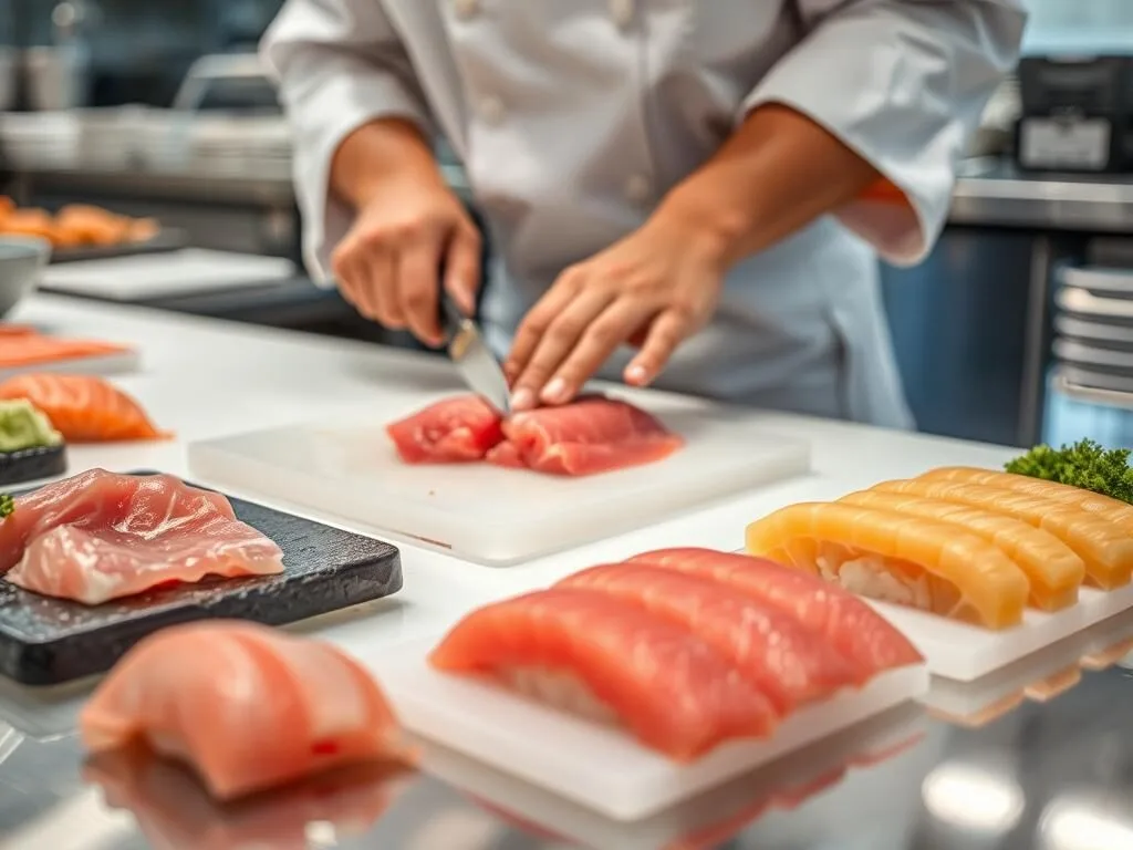 Sushi Capitol's fresh fish selection being prepared by a chef, showcasing authentic Washington DC Japanese restaurants