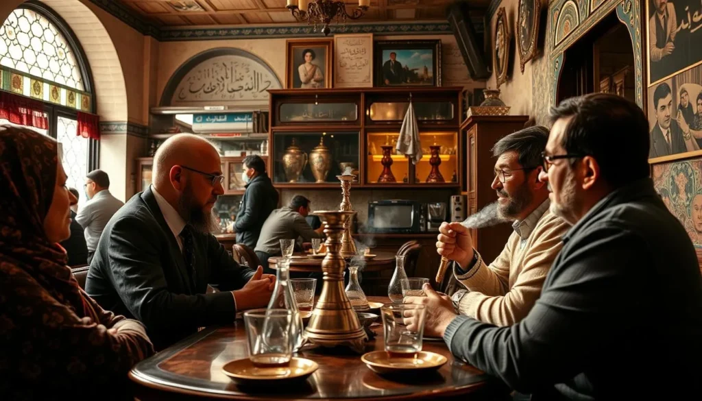 Syrian locals enjoying traditional tea in a Damascus café Syrian locals enjoying traditional tea in a Damascus café