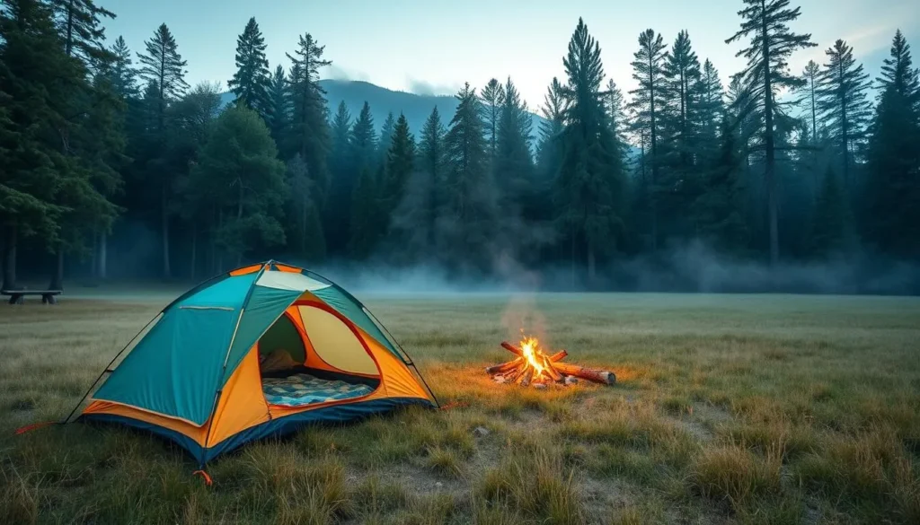 Tent camping in a scenic clearing in Monongahela National Forest