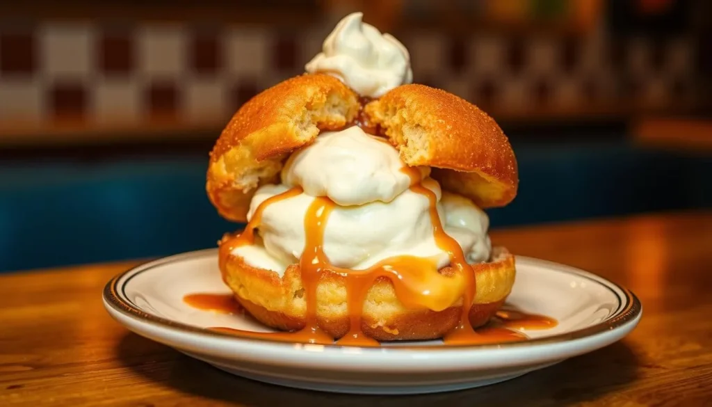The Big Apple Custardwich from Goodies in Alexandria, featuring frozen custard in an apple cider donut