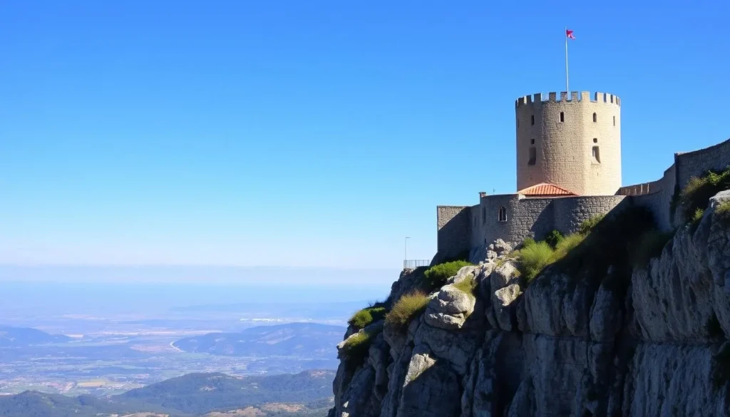 The First Tower (Guaita) of San Marino with panoramic views of the countryside The First Tower (Guaita) of San Marino with panoramic views of the countryside