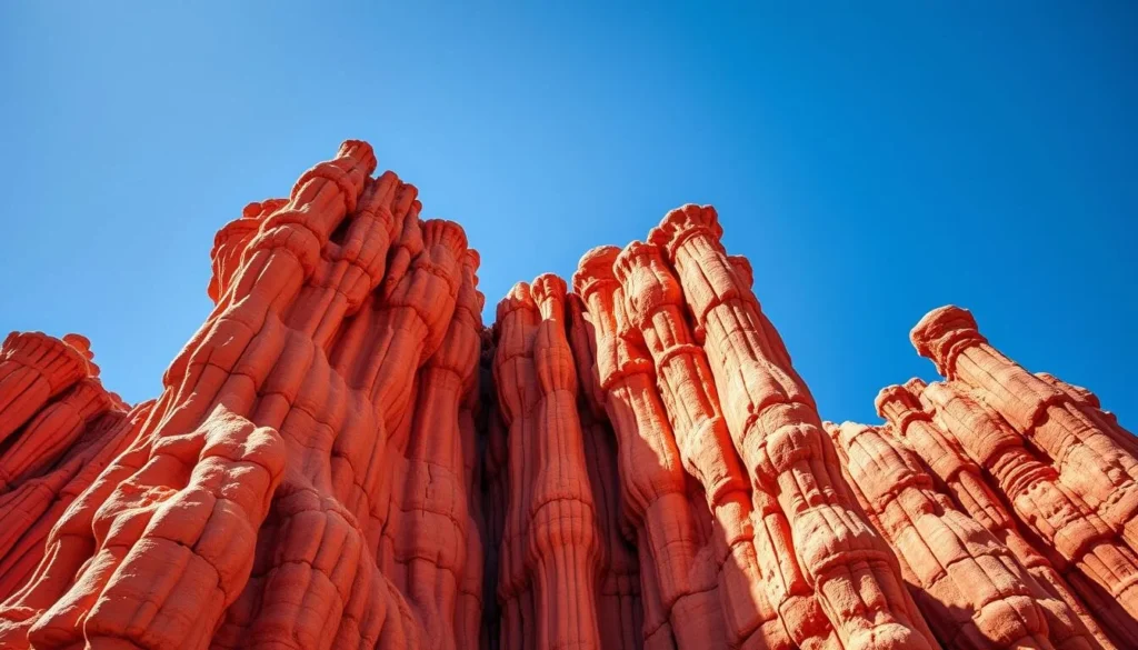 The Organ Pipes rock formation in Gawler Ranges National Park showing dramatic red rhyolite columns