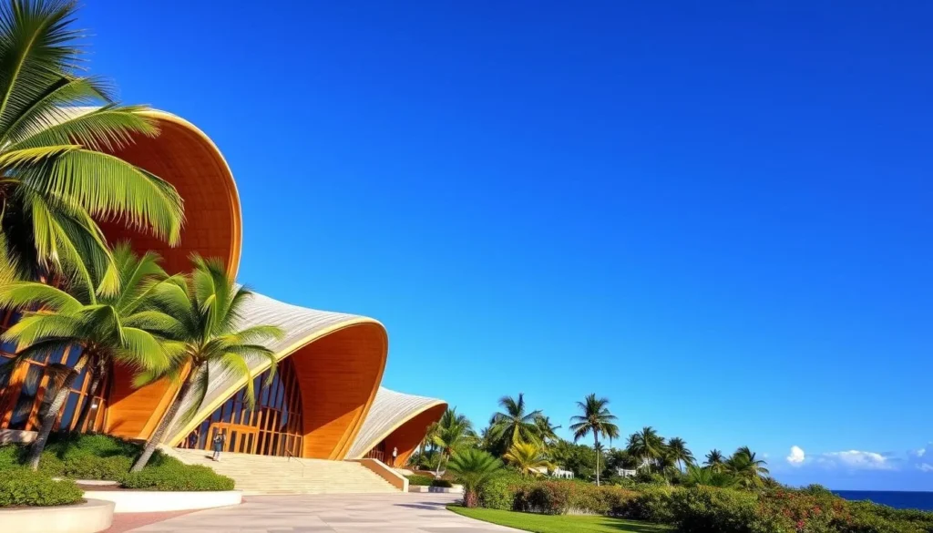 The Tjibaou Cultural Centre in Nouméa, New Caledonia, showcasing its distinctive architecture