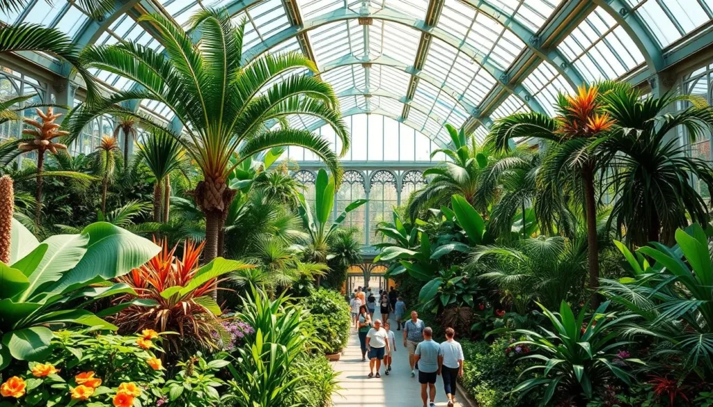 The United States Botanic Garden conservatory with lush tropical plants and flowers