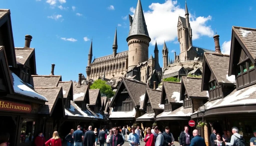 The Wizarding World of Harry Potter at Universal Studios Hollywood with Hogwarts castle in the background The Wizarding World of Harry Potter at Universal Studios Hollywood with Hogwarts castle in the background