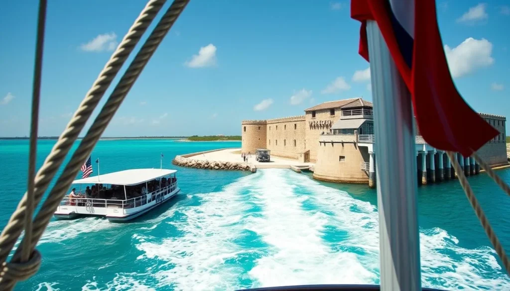 The Yankee Freedom III ferry approaching Fort Jefferson in Dry Tortugas National Park