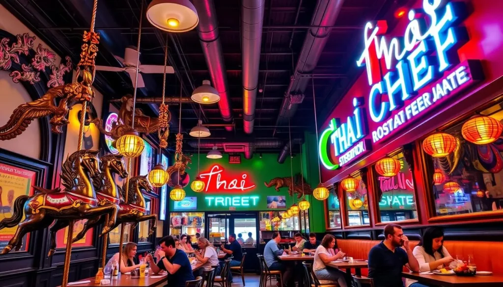 The colorful interior of Thai Chef Street Food restaurant in Dupont Circle, Washington DC