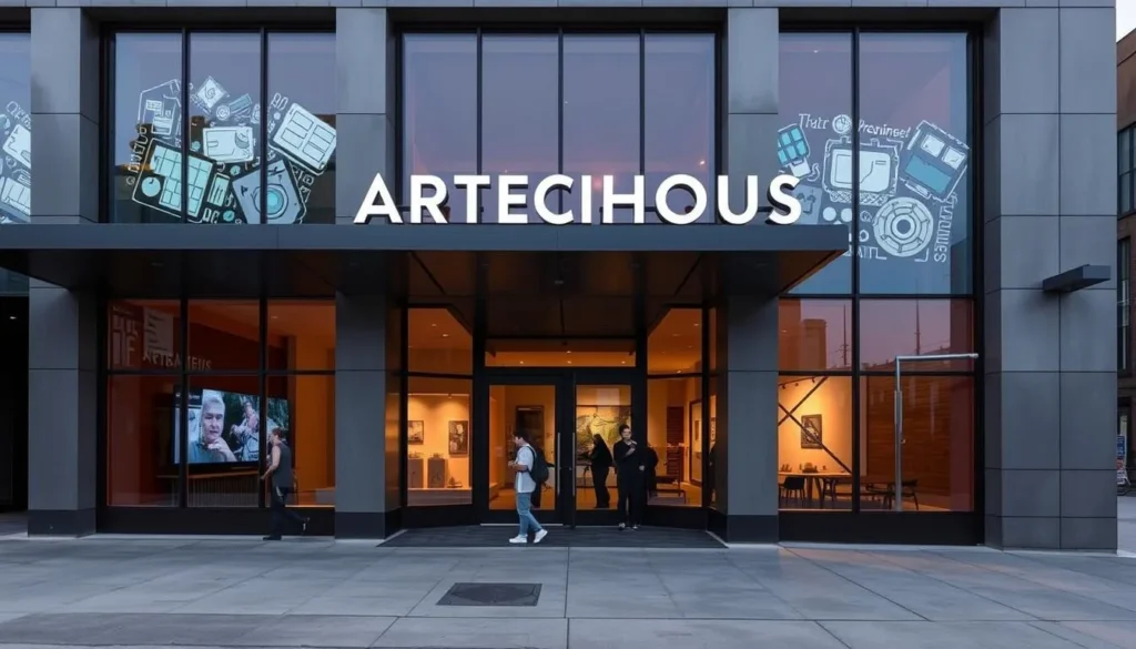 The exterior of ARTECHOUSE in Washington DC showing its modern facade