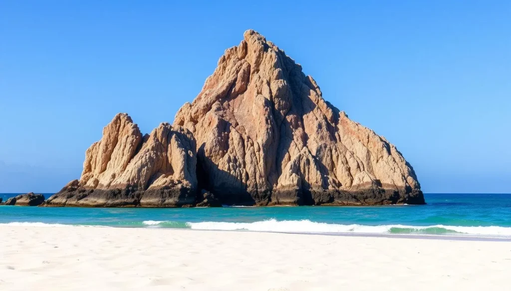 The famous Bonhomme de Bourail rock formation at Plage de la Roche Percée, New Caledonia