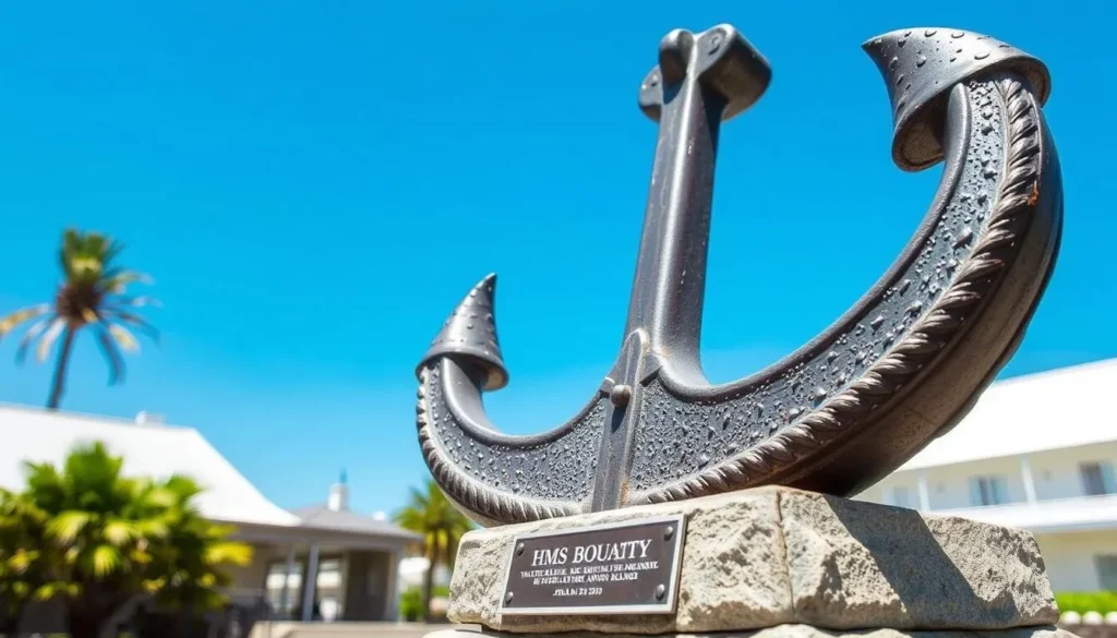 The historic Bounty anchor on display in Adamstown's town square, Pitcairn Island