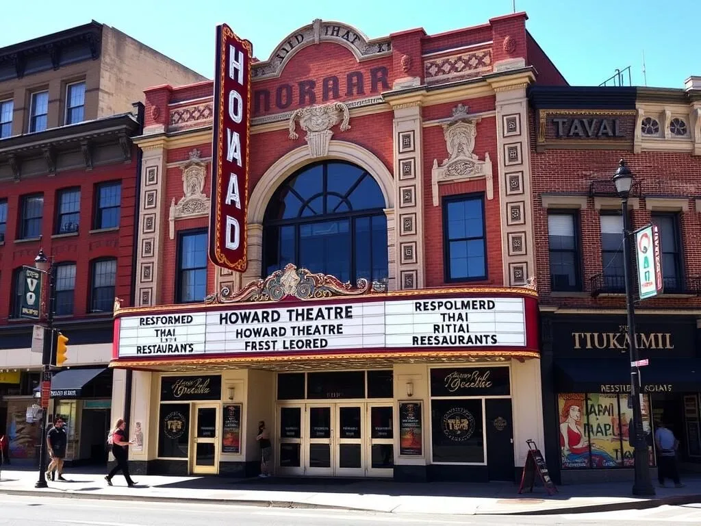 The historic Howard Theatre near Thai restaurants in the U Street corridor of Washington DC