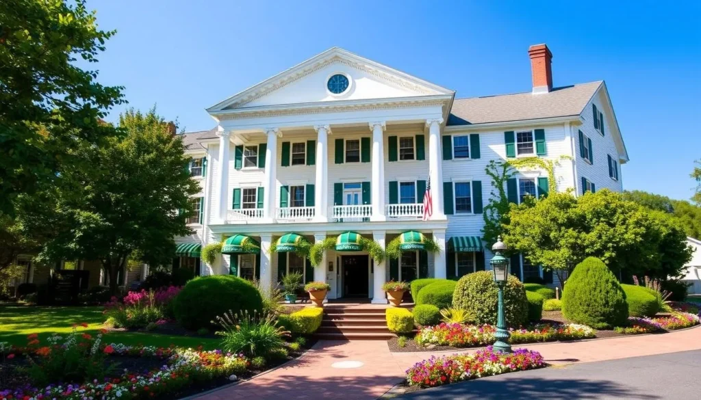The historic Woodstock Inn & Resort exterior with white columns and manicured gardens