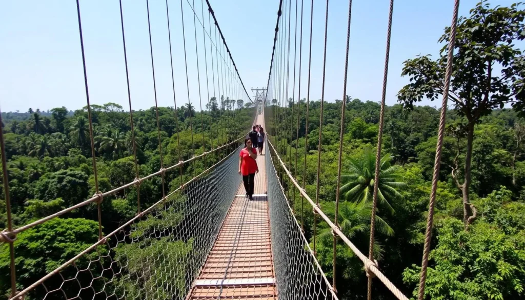 The longest canopy walkway in Africa at Lekki Conservation Centre with visitors enjoying the elevated forest view The longest canopy walkway in Africa at Lekki Conservation Centre with visitors enjoying the elevated forest view