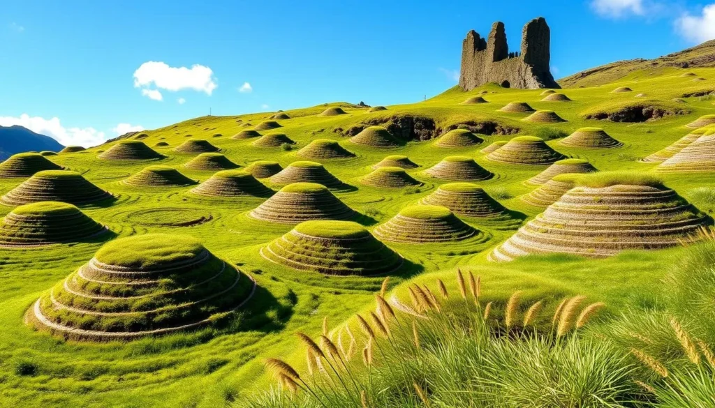 The magical landscape of Fairy Glen with conical hills and Castle Ewan, a unique Isle of Skye things to do