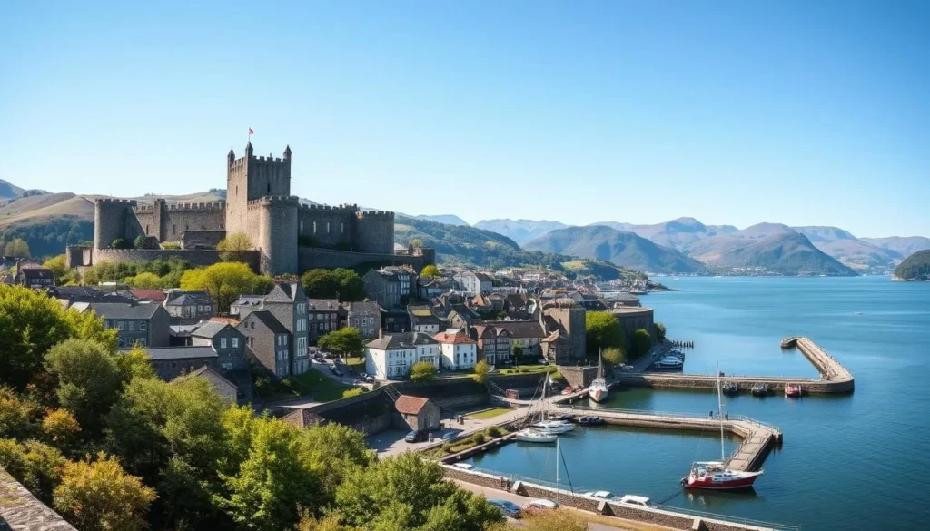 The medieval walled town of Conwy with its impressive castle and harbor The medieval walled town of Conwy with its impressive castle and harbor