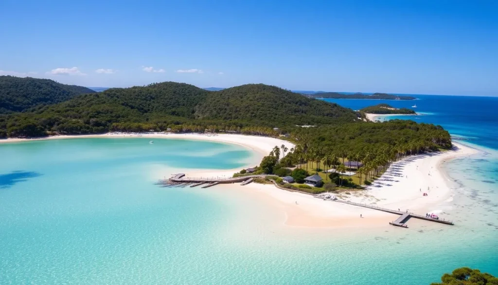 The pristine white sands and clear waters of Fingal Bay Beach in Port Stephens