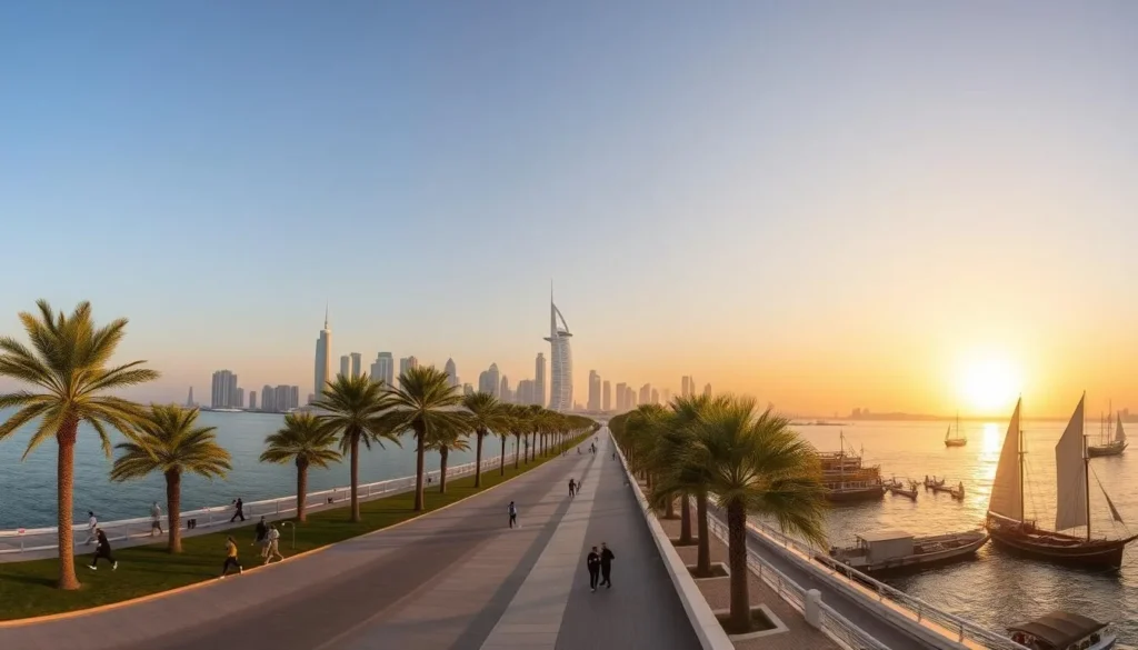 The scenic Doha Corniche promenade with skyline views, one of Qatar's best things to do for visitors