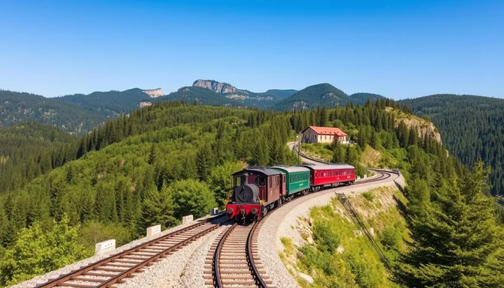 The scenic Šargan Eight railway in western Serbia winding through mountains The scenic Šargan Eight railway in western Serbia winding through mountains