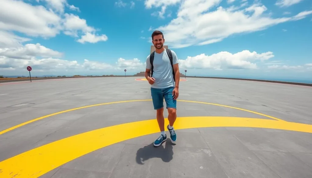 Tourist standing with feet in both hemispheres at the equator line, one of the best things to do in Ecuador Tourist standing with feet in both hemispheres at the equator line, one of the best things to do in Ecuador