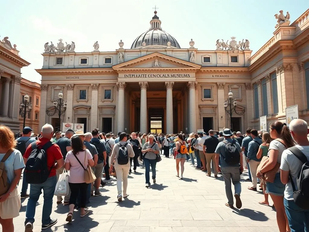 Tourists queuing to enter Vatican Museums on a sunny morning