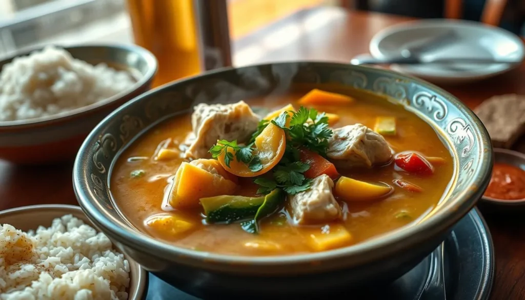 Traditional Colombian dish Sancocho de Gallina served in Cali Colombia Traditional Colombian dish Sancocho de Gallina served in Cali Colombia